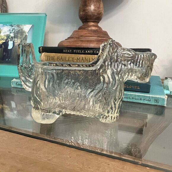 DEPRESSION GLASS  CRYSTAL SCOTTISH TERRIER SCOTTIE DOG OPEN CANDY DISH. - Picture 3 of 6